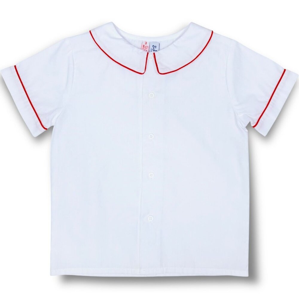 Orient Expressed Boys White + Red Short Sleeve Peter Pan Collared Shirt 3T 4T 4